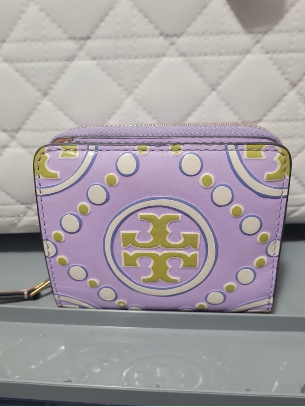 Tory Burch Lavender Logo Zip Around Card Case